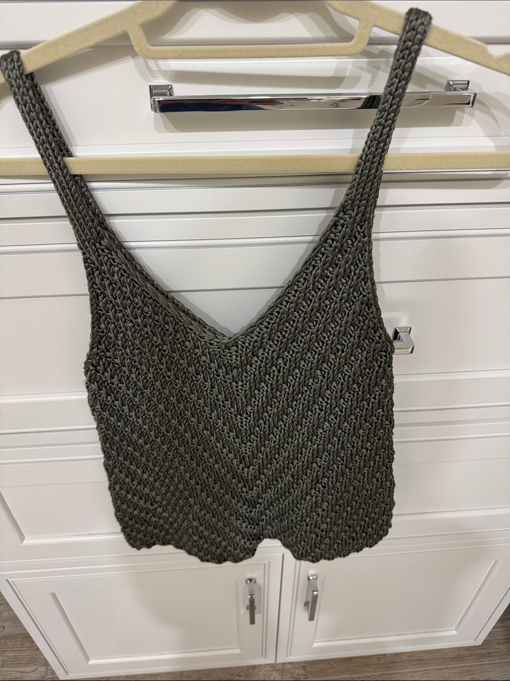 Helmut Lang Olive Green Knit V-Neck silk Camisole